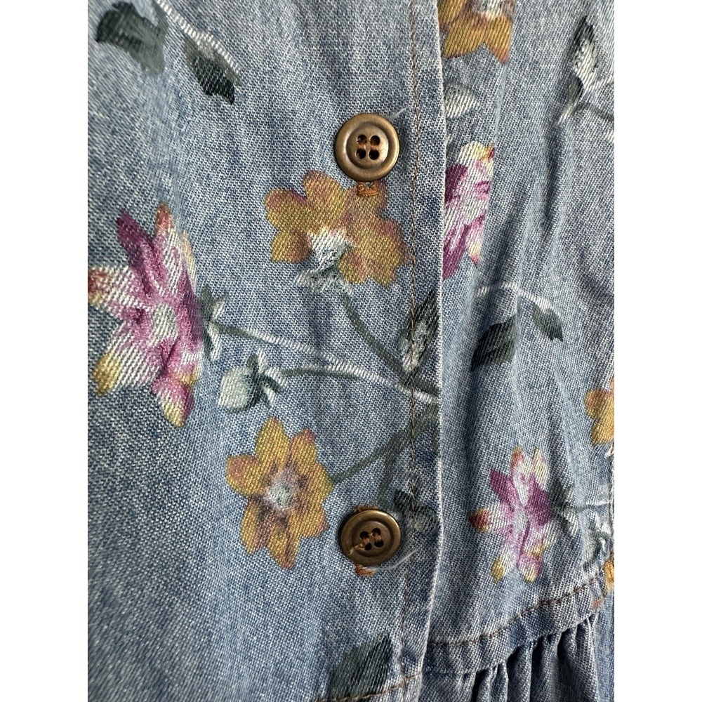 VTG 90s Studio Ease Floral Denim Dress Size 10 Blue Denim Floral Button Prairie - Picture 7 of 16